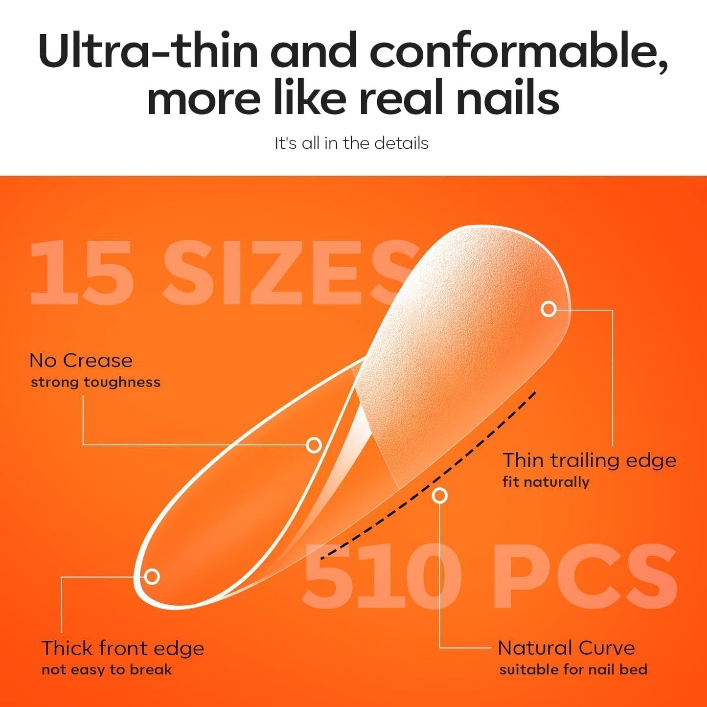 modelones X Nail Gel Kit Almond, Upgrade 15Sizes Fake Nails, 9-in-One Glue Dehydrator & Mini U V Light Clipper, 510Pcs Medium Almond Press on Tips for Extension DIY Salon Home Gift