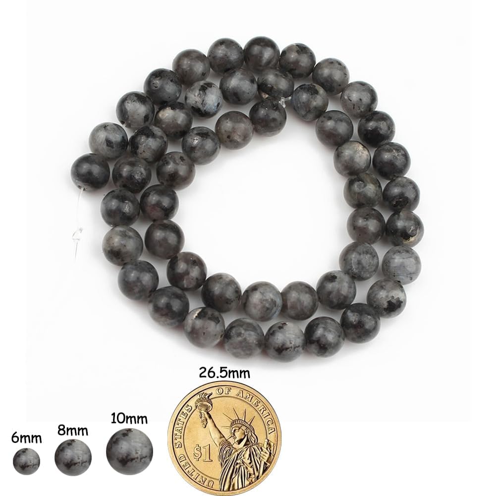 Yochus 60pcs Polish Black Larvikite Beads，6mm Healing Power Natural Stone Smooth Round Loose Gemstone Beads for Jewelry Making Earring Necklace DIY Crafts