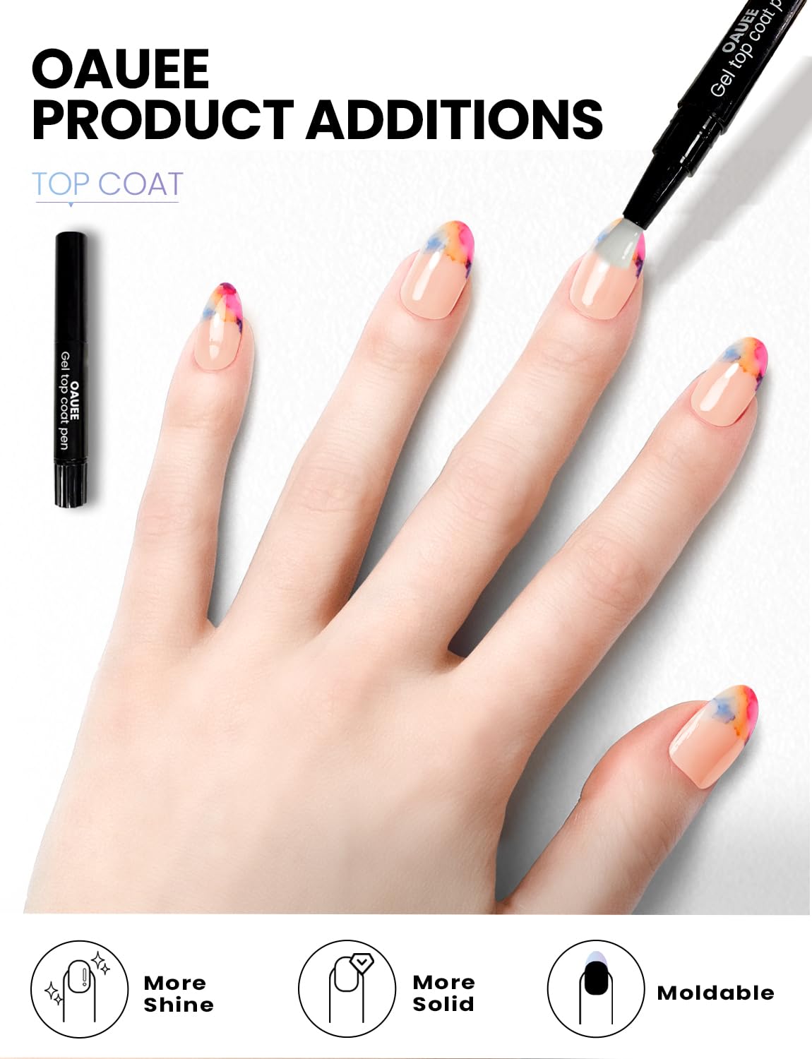 Oauee Semi Cured Gel Nail Strips | Built-In Gel Top Coat | UV Light Required | Salon Quality, Easy Application And Removal (Ink Blot Rainbow）