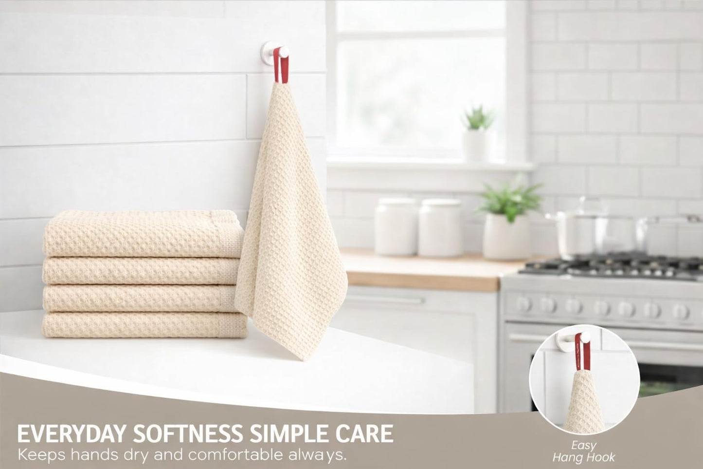 Ameri-Homes 100% Cotton Waffle Kitchen Dish Cloths 6-Pack– Ultra Absorbent & Quick Dry, Counters & Kitchen Use – Soft, Durable & Lint-Free13.50X13.50 inches (Off-White)