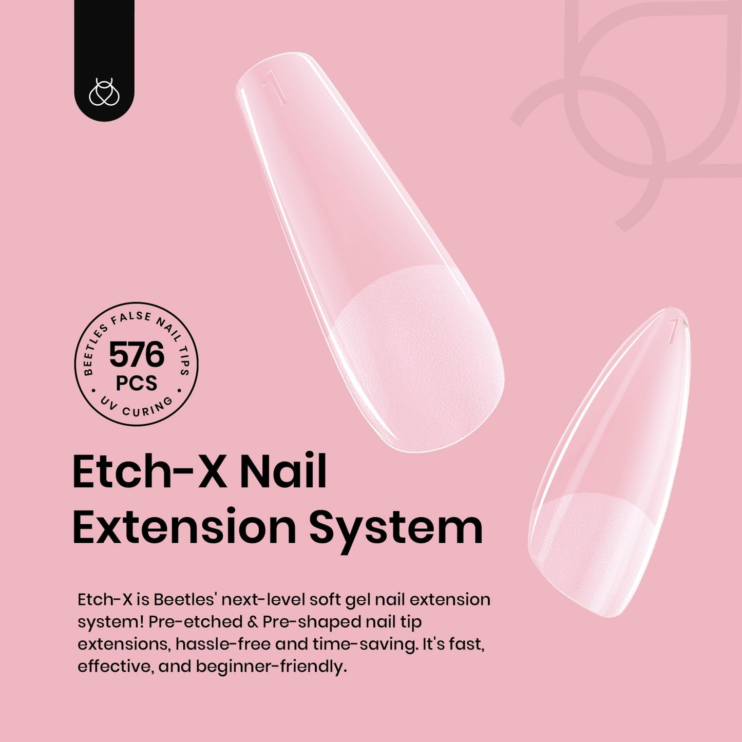 Beetles Gel Nail Tips Extra Short Coffin 576Pcs 12 Sizes - Pre-Etched Shaped Half Matte Soft Nail Tips Press On Nails Full Cover False Nails Acrylic Fake Nail Extension Kit Gift for Women
