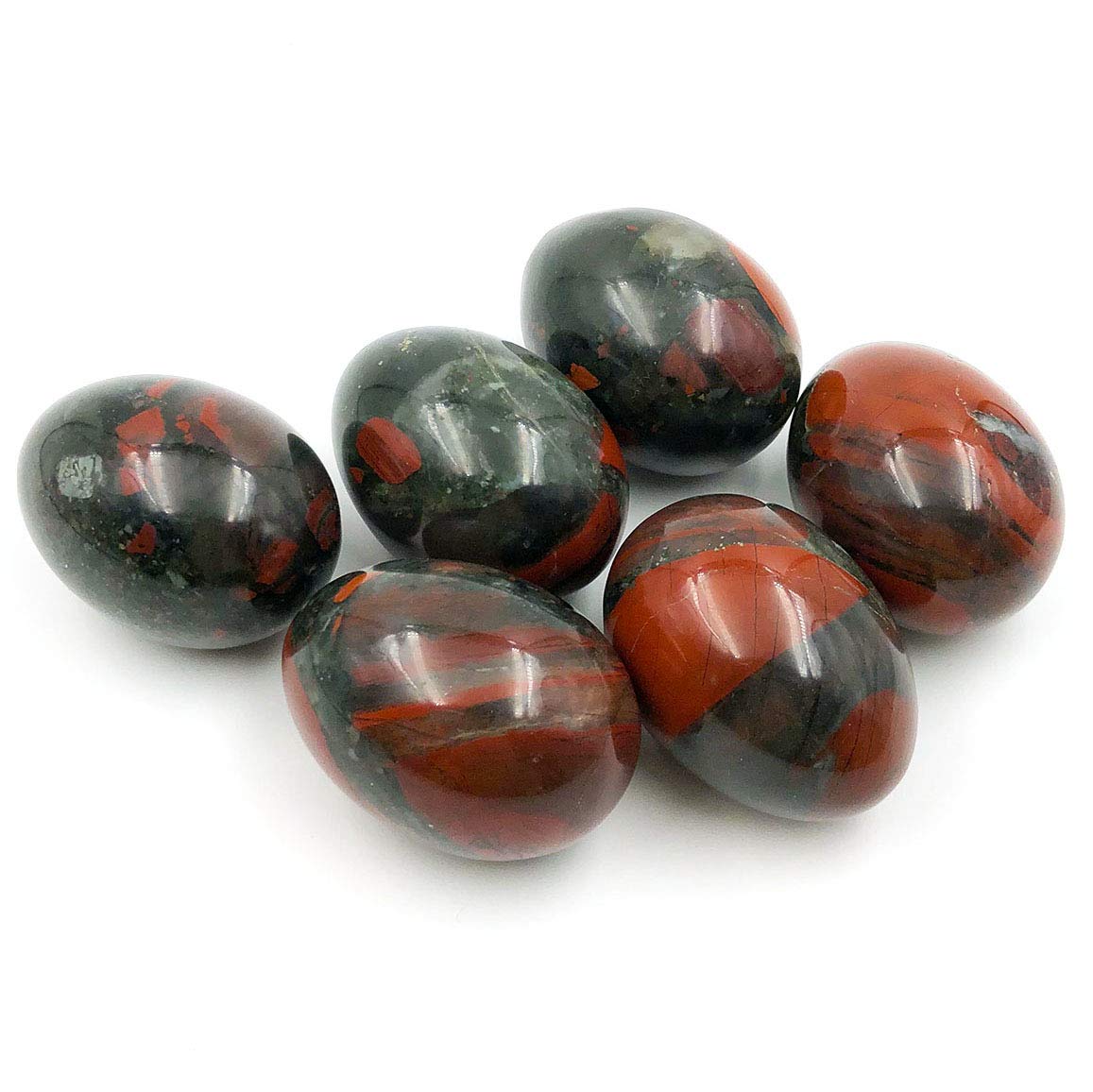 favoramulet Polished Stone Egg for Easter Day, Palm/Pocket/Worry Enegry Healing Crystal Display Sphere Figurine Fengshui, Africa Bloodstone 1.8" x 1.3"