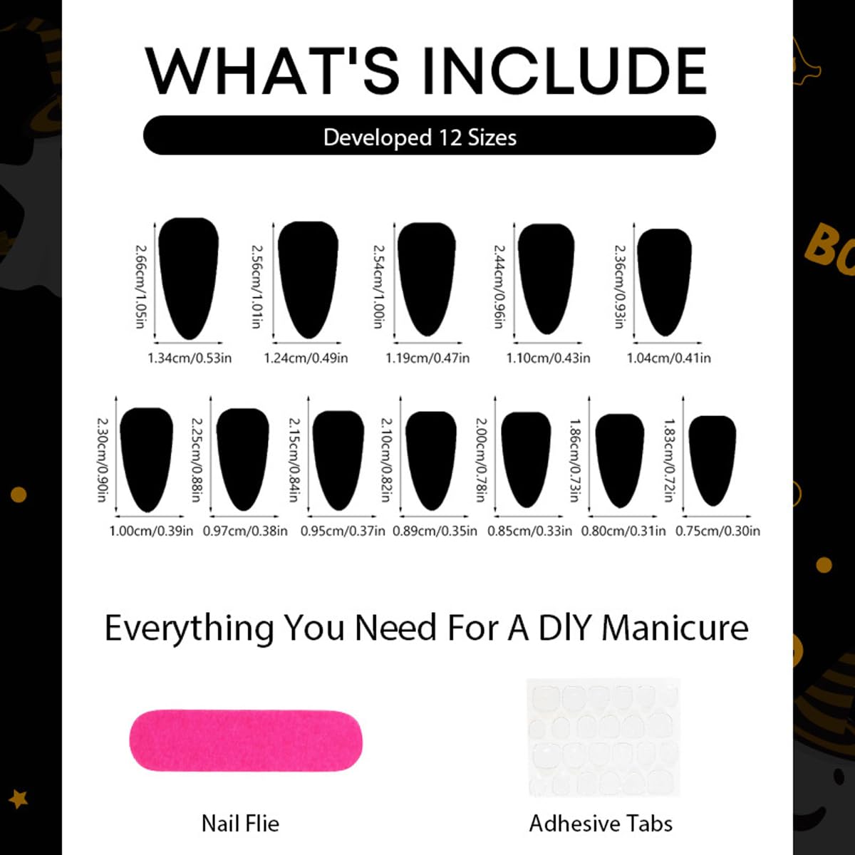 Halloween Press on Nails Medium Nude Fake Nails Spooky and Cute False Nails Press ons with Pumpkin,Ghost,Bat,Cat Designs-Reusable Artificial Nail Full Cover Stick on Nails for Women Manicure 24Pcs