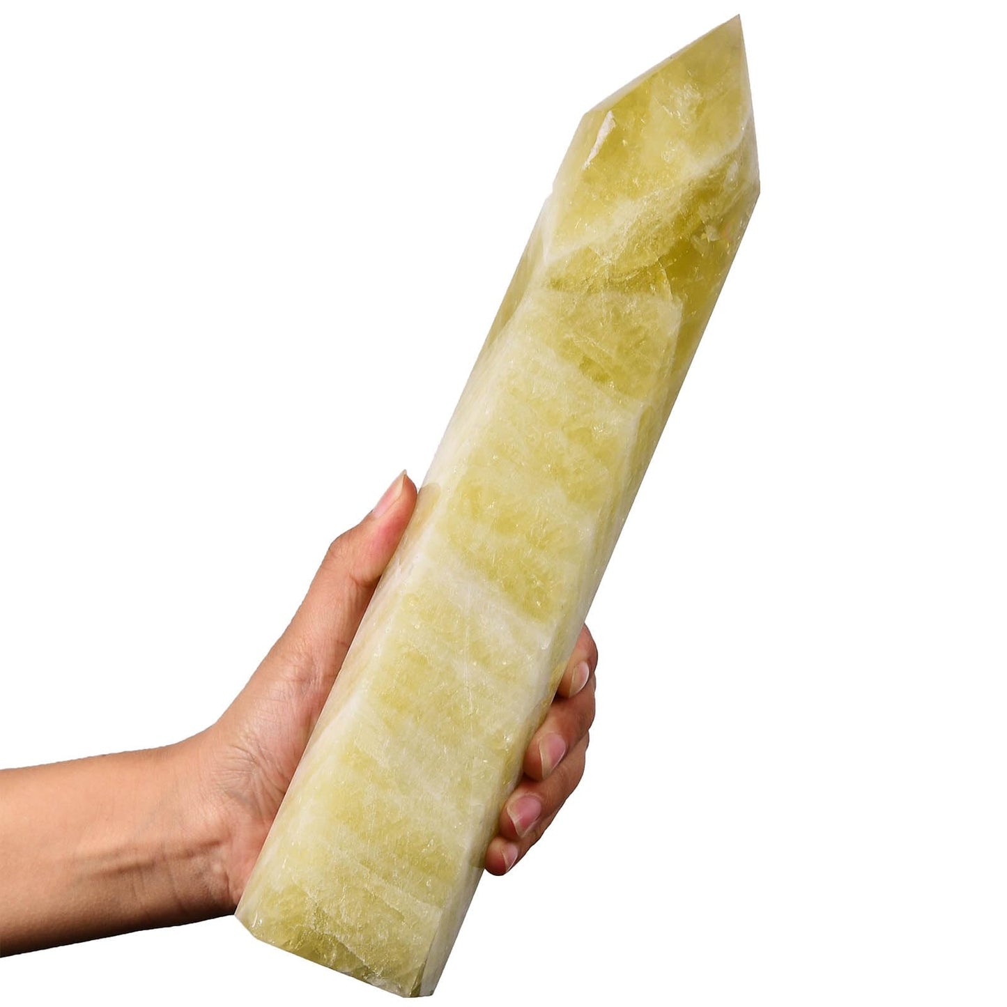 AMOYSTONE Extra Large Crystal Obelisk Tower Lemon Quartz Point Wand 6 Faceted Reiki Meditation Therapy 2.2-2.6 LBS