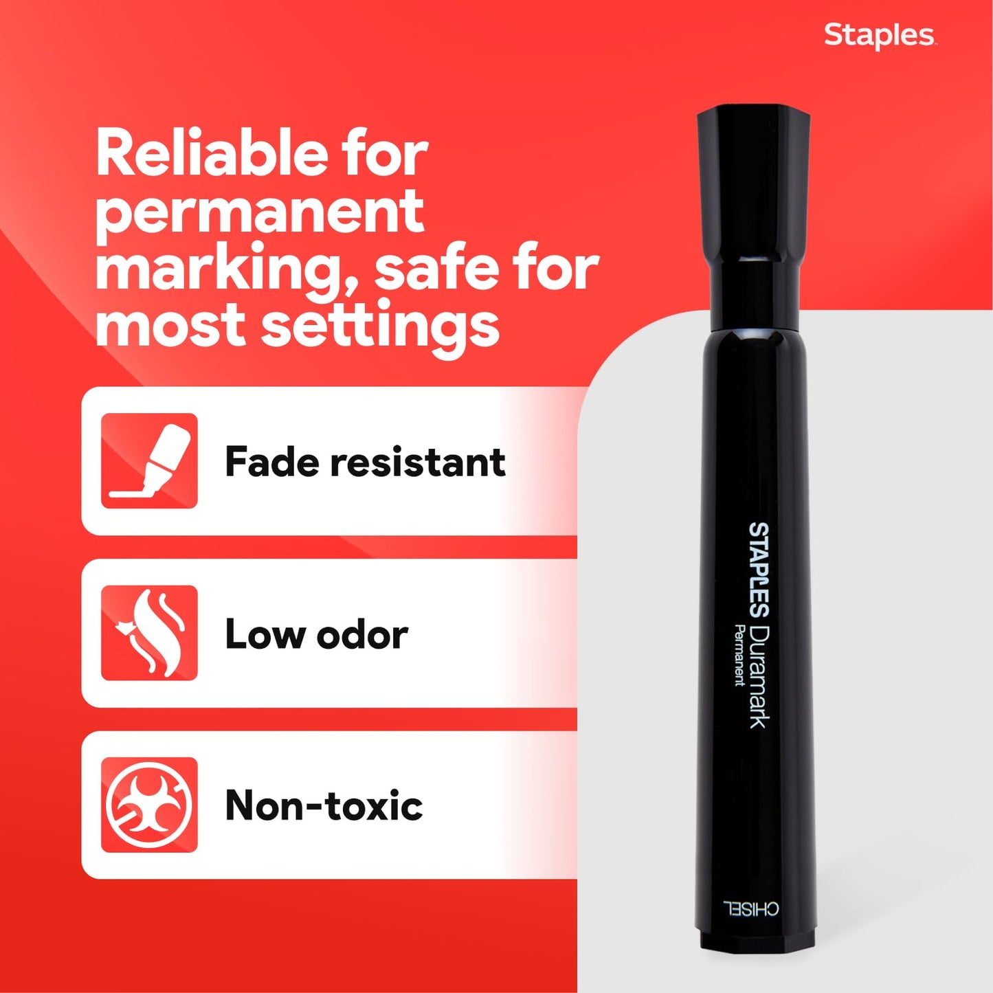 STAPLES Tank Permanent Markers, Chisel Tip, Black, 12 Pack – Duramark Bold Ink Markers for Labeling, Shipping & Industrial Use