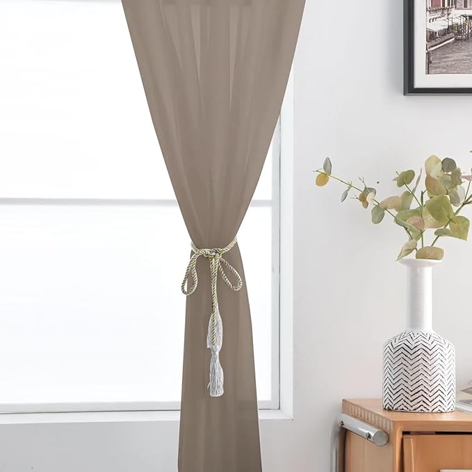 SpaceDresser Basic Rod Pocket Sheer Voile Window Curtain Panels Taupe 1 Pair 2 Panels 52 Width 54 Inch Long for Kitchen Bedroom Children Living Room Yard（Taupe, 52W x 54L）