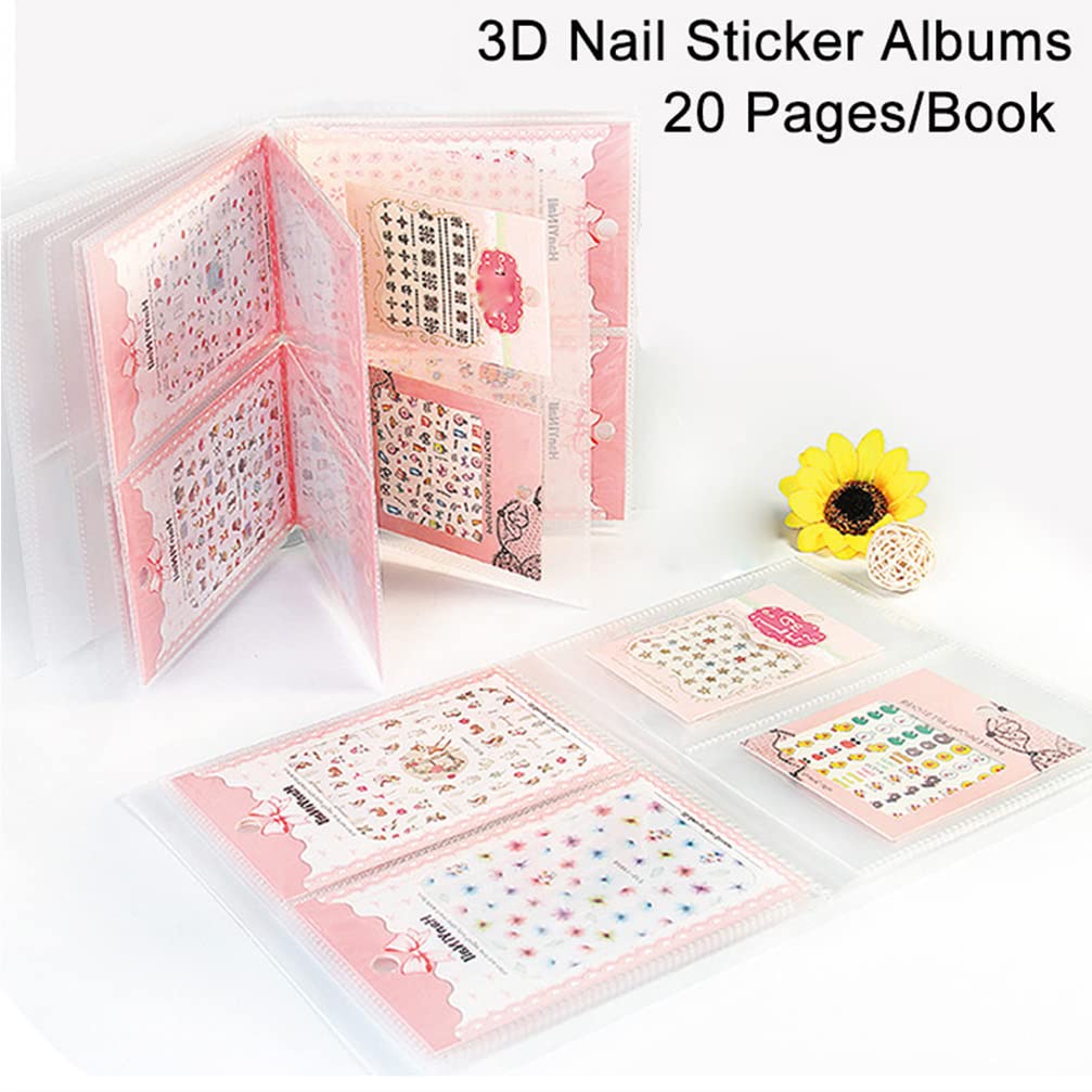 2 Pack(160 Slots) Nail Art Sticker Storage Book Collecting Album, Empty Storage Holder and 80 Pcs Label Sticker, Easy Photo Album Semi-Permanent Tattoo Tools