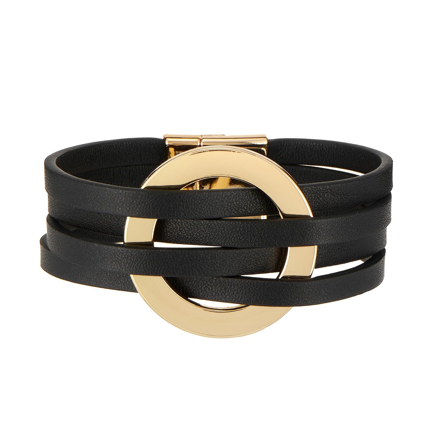 QIUTIMIY Leather Bracelets for Women Trendy Boho Cuff Bracelet Layered Bangle with Clasp Hand Wrist Jewelry Western(Style 9-Black)