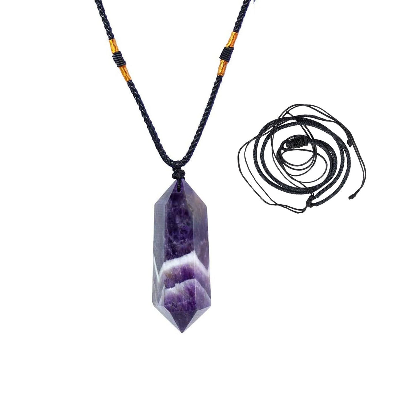 Runyangshi Dream Amethyst Healing Crystal Pendants, Double Pointed Natural Crystal Quartz Necklace 6 Faceted Chakra Crystal Wand Stone