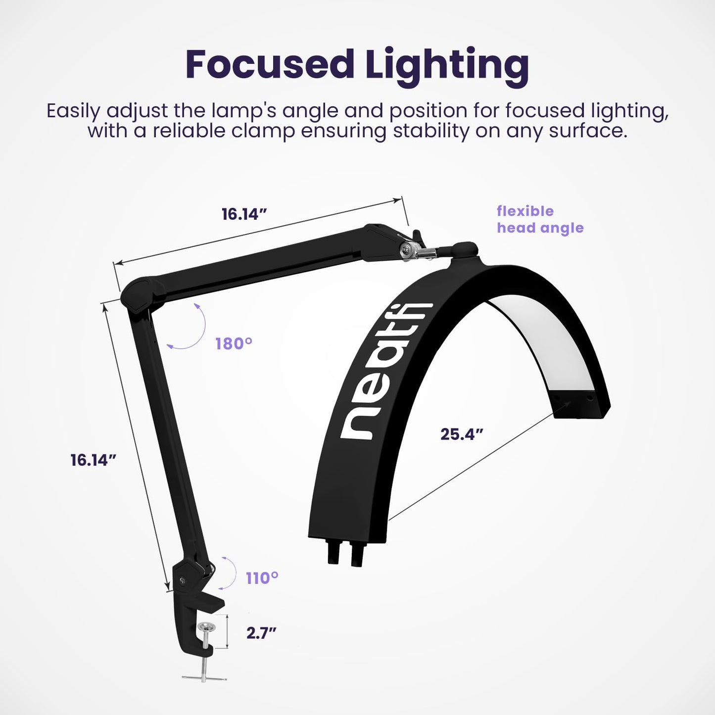 Neatfi Half Moon LED Table Lamp for Estheticians & Nail Techs – 2,500 Lumens | 5 Light Modes | Professional Task Lamp for Facial, Waxing, Threading & Tattoo (Black, CCT with Clamp)