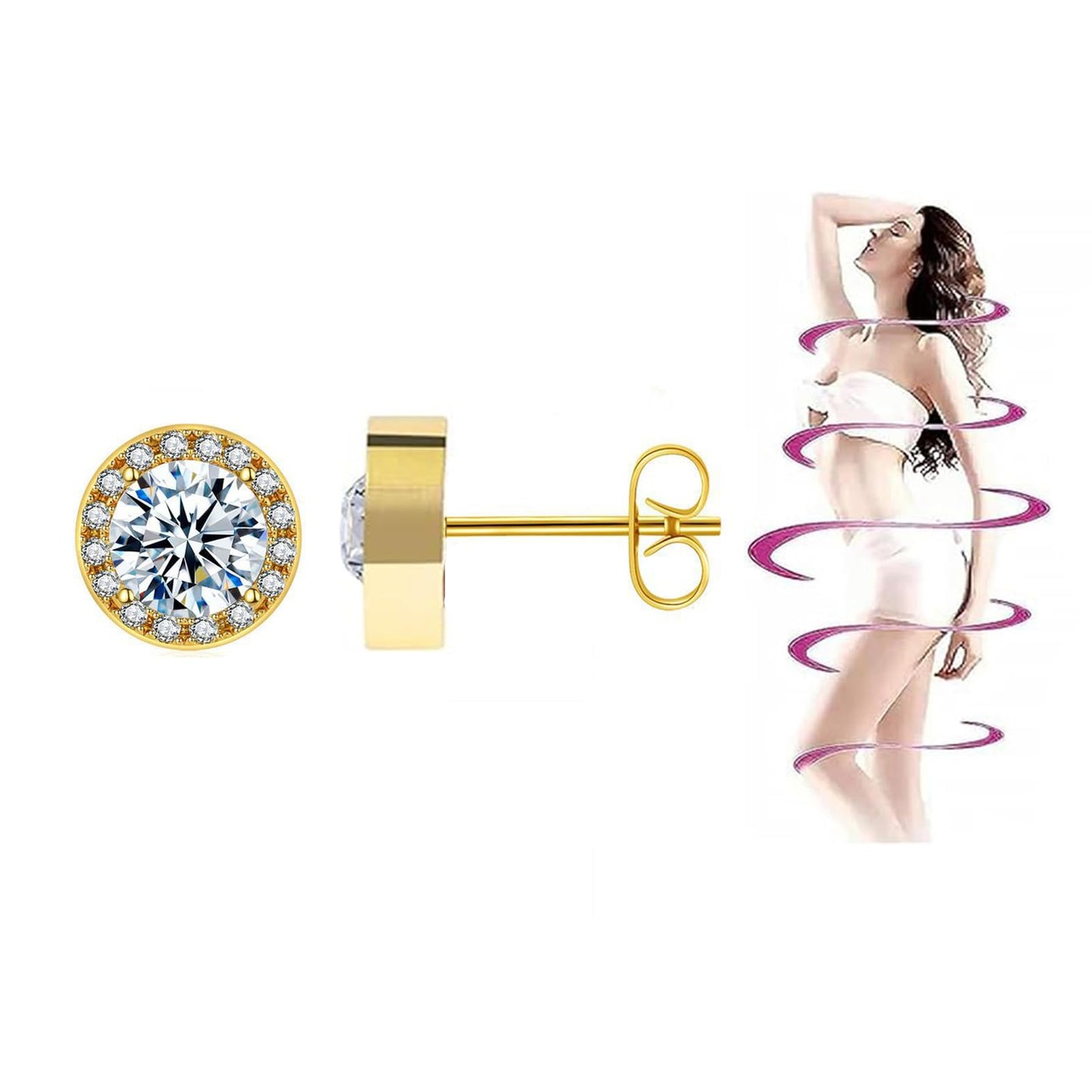 Lymphatic Earrings for Women Lymphatic Drainage Therapy Earrings Lymphvity Germanium Earring Lymph Detox Earring CZ Stud (Gold)