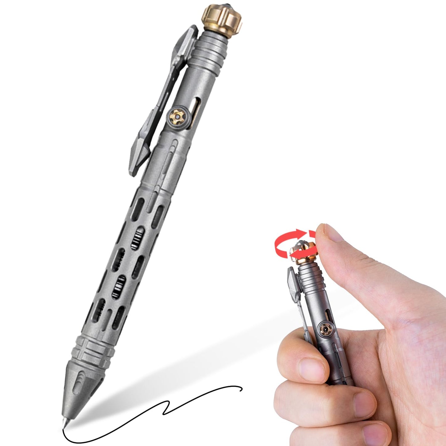 Titaner Barrel X the Titanium Tactical Bolt Action Pen - EDC Pen with 30s Meditation Gyro, Ceramic Attack Head, G2 Refill Compatible,Assemblable 16 Glow Slots for Stress Relief & Outdoor Survival