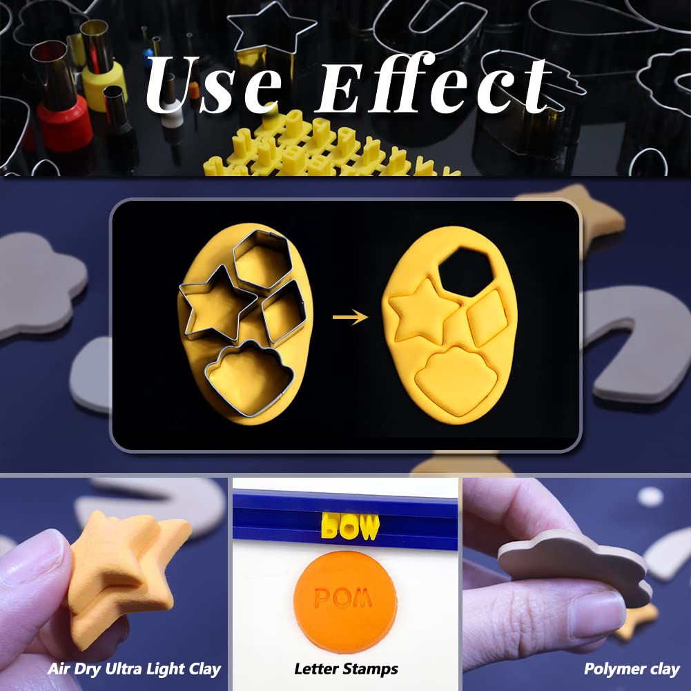 PTFJZ Polymer Clay Cutters for Earring Making 76pcs Clay Tools Set 67 Shapes Stainless Steel Clay Cutters with 8 Circle Shape Cutters 1 Letter Stamp
