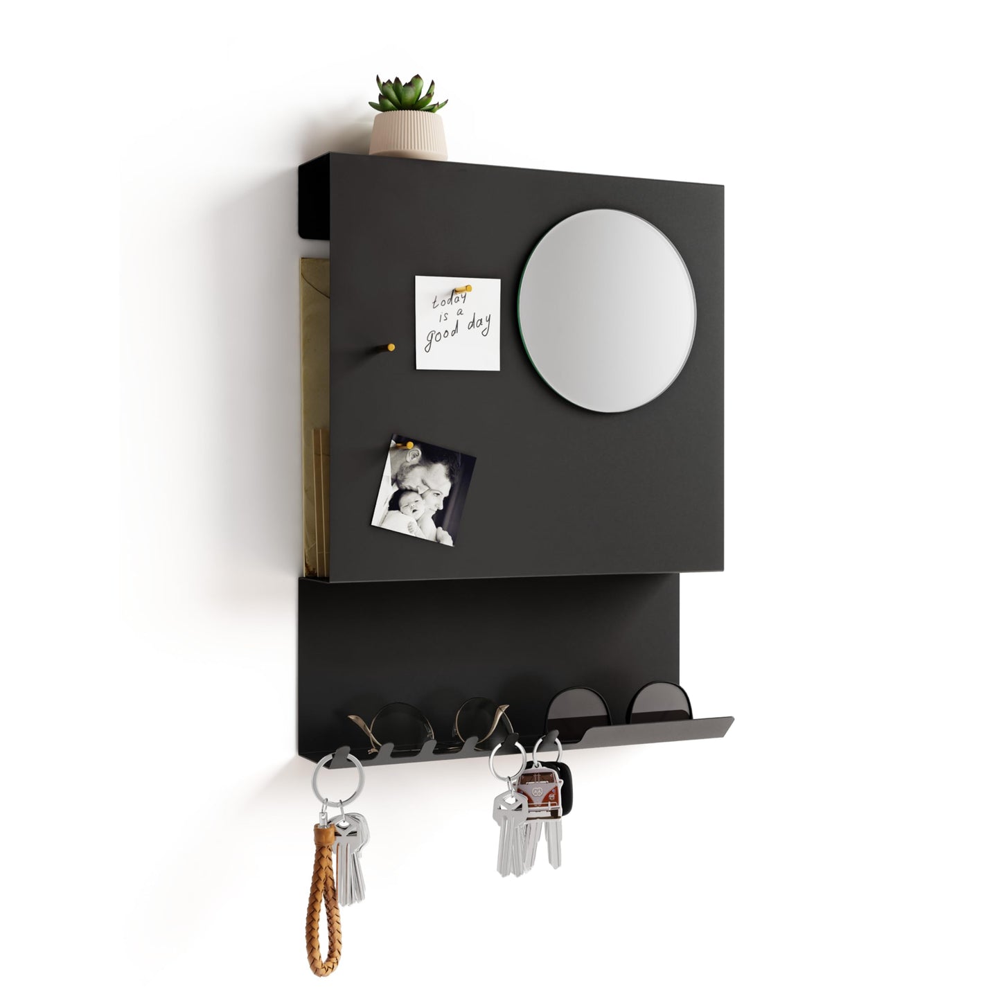 PeachyModern Key Holder Wall Mount and Mail Organizer - Hide Your Mail with a Modern and Minimal Look (Black)