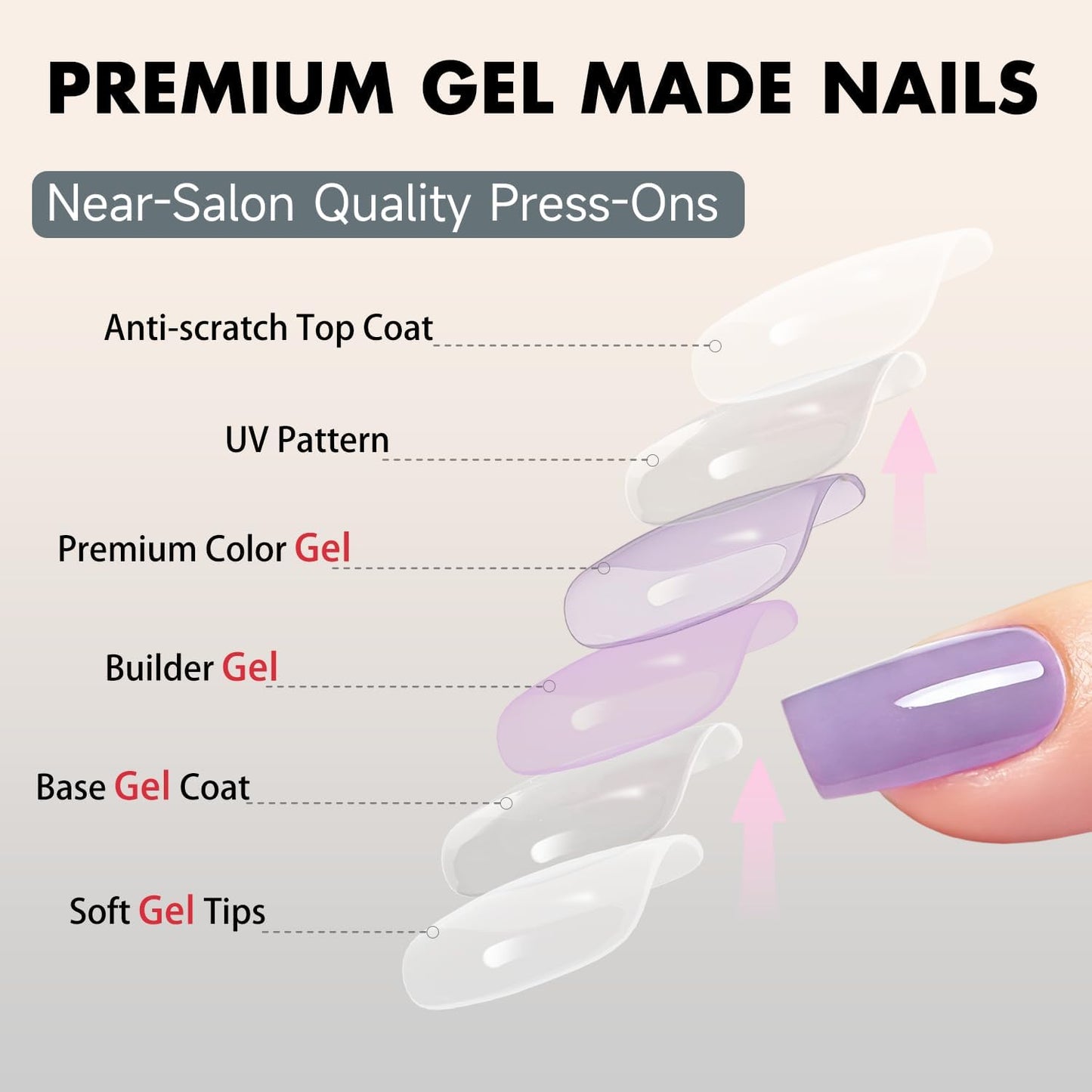 SXVME Press On Nails Long Square - Lilac Press on Nails with Glue for Women, Natural Simple Fake Nails Press ons Medium, Glossy Soft Gel Glue on Nails Coffin, Reusable Nail Stick Ons, 24 Pcs