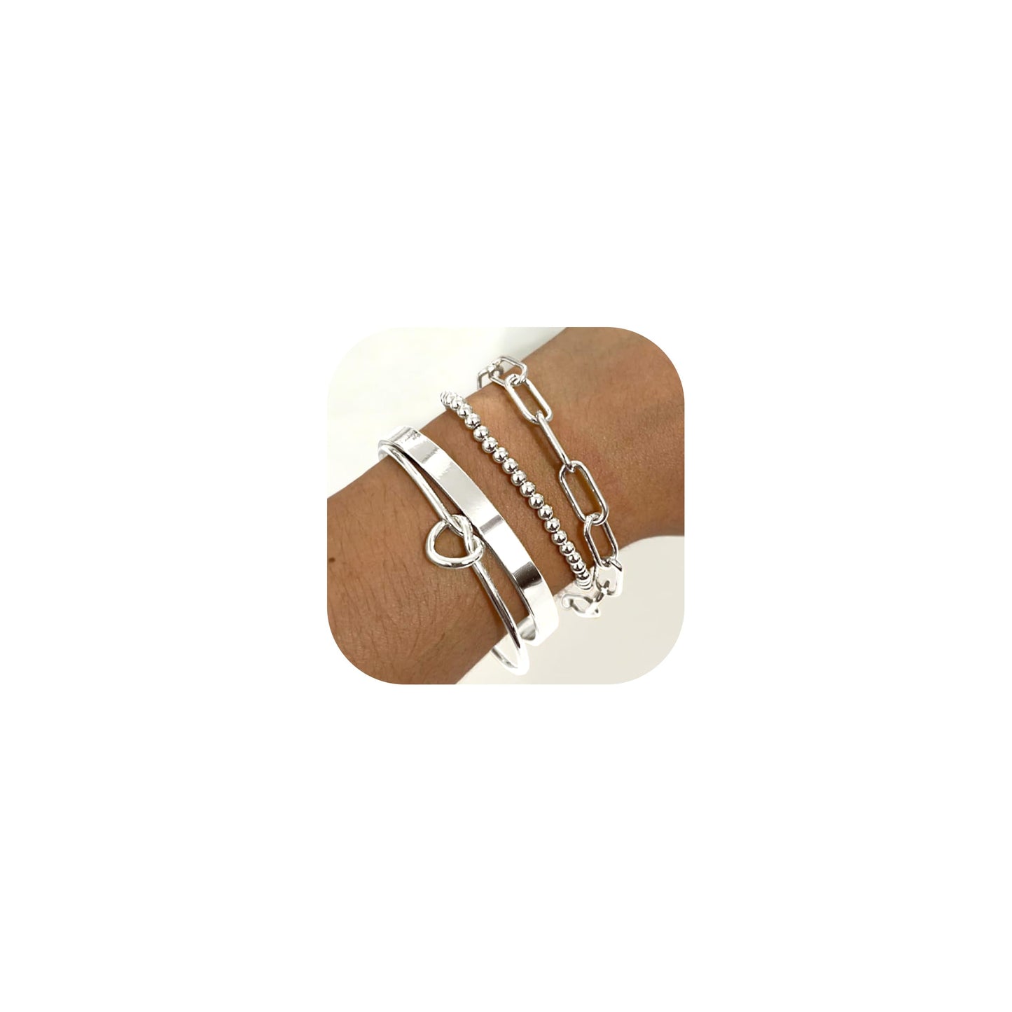 Reoxvo 925 Sterling Silver Plated Bracelets Jewelry for Women Stack Silver Bangle Cuff Bracelet Set for Women