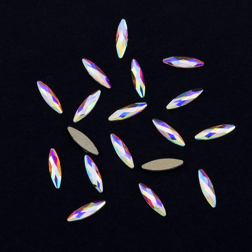 Tisslan 100pcs Crystal Ab Flatback Marquise Rhinestones 3D Nail Art Decoration 3 Designs Mix Sparkling Accessories