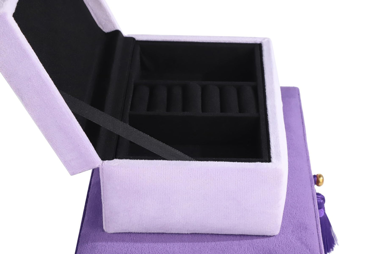 HofferRuffer Velvet Jewelry Boxes Decorative Boxes, Storage Accessory Organizer Boxes with Elegant Handle Decor, Classic Velvet Set of 2 Pieces (Purple)