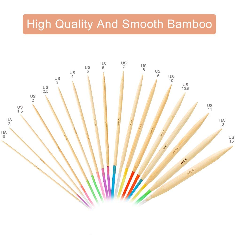 KOKNIT 18 Pairs Bamboo Circular Knitting Needles Set, Including 31" Long Lightweight Knitting Needles(2mm-10mm), 43pcs Knitting Tools and Elegant Storage Case