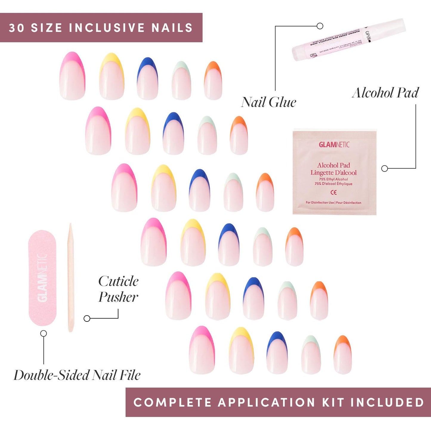 Glamnetic Press-On Nails Bundle - Pure Intentions & Sprinkles | Glossy, Iridescent Short Round Nails | Rainbow French Tip Short Almond Fake Nails | Reusable Nail Kits