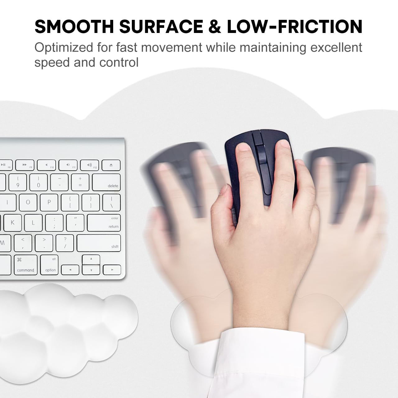 JIKIOU Large Cloud Mouse Pad Waterproof with Cloud Keyboard Wrist Pad and Cloud Mouse Wrist Pad Set, Ergonomic Computer Desk Wrist Support Mousepad for Keyboard and Mouse White