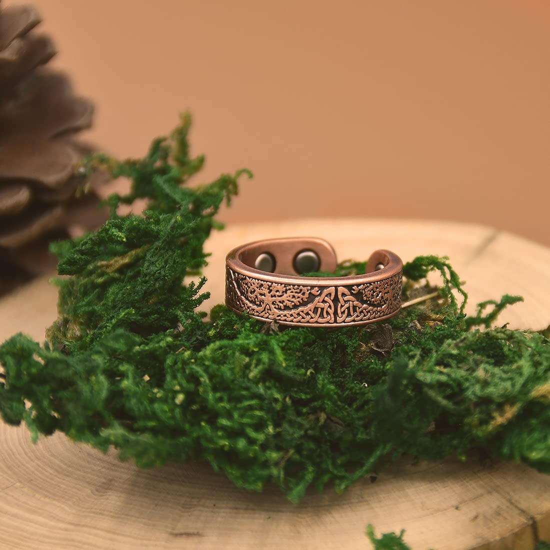Cigmag 2PCS Copper Rings for Women Adjustable Solid Pure Copper Ring with Present Box (Tree of Life)