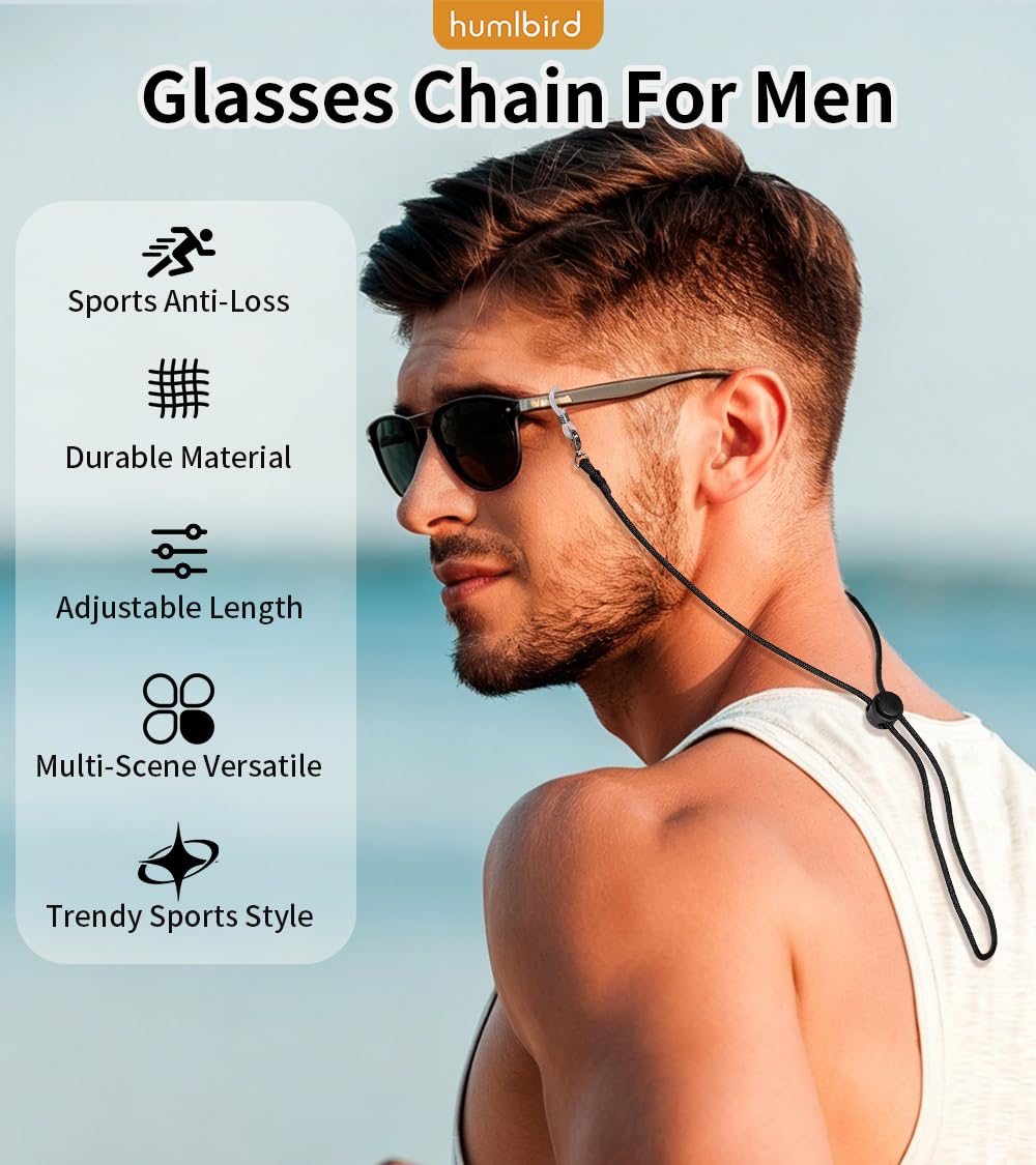 humlbird Glasses Strap Eyeglass Holder Strap for Eyewear Eye Glass Chain for Men Black