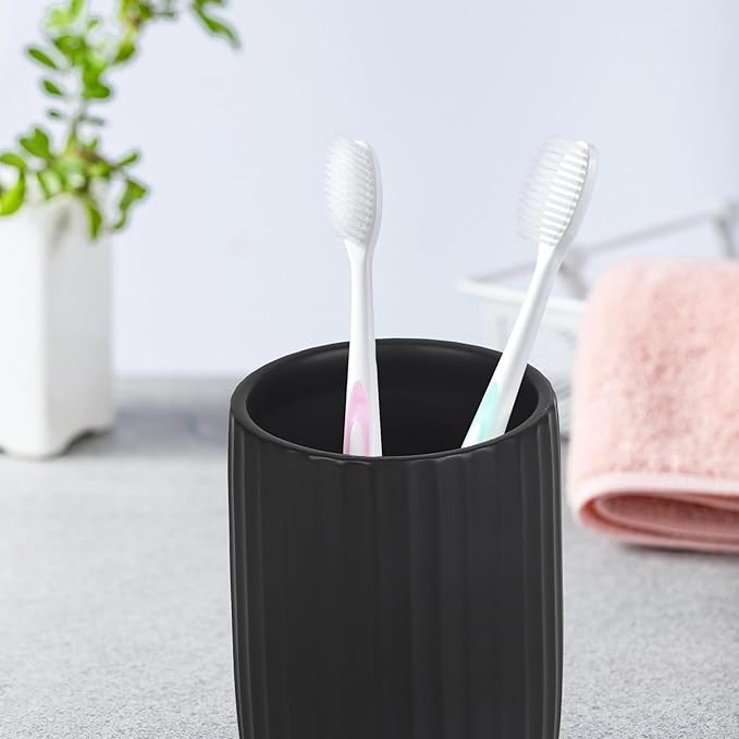 8 oz Toothbrush Holders for Bathroom, Ceramic Tooth Brushing Dispenser, Small Tooth Brush Organizer for Countertop, Toothpaste Storage Stand, Tumbler Storage Cup for Makeup Brushes -White