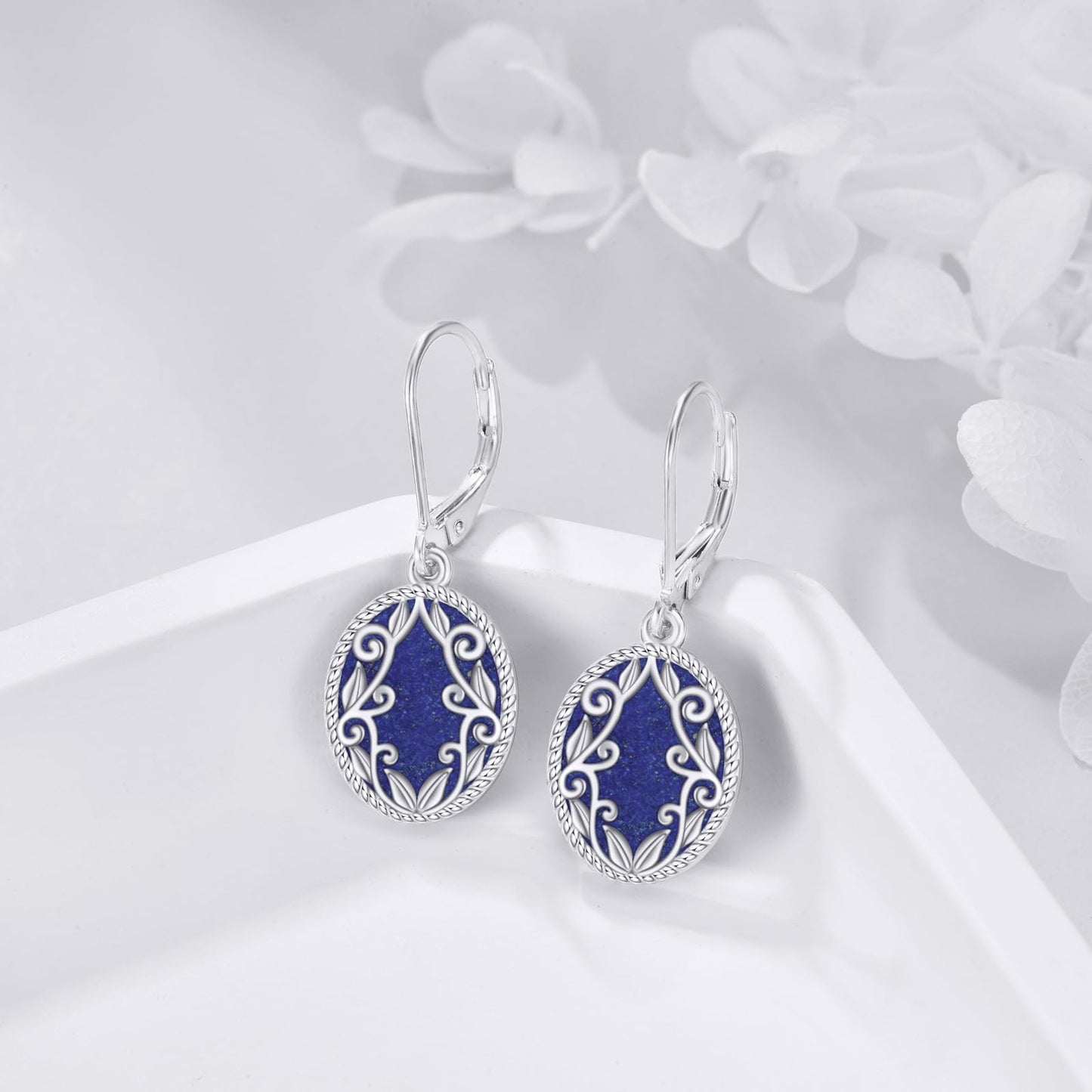 Lapis Lazuli Drop Earrings Sterling Silver Lapis Oval Leverback Earrings Blue Stone Dangle Earrings Jewelry Christmas Gifts For Women