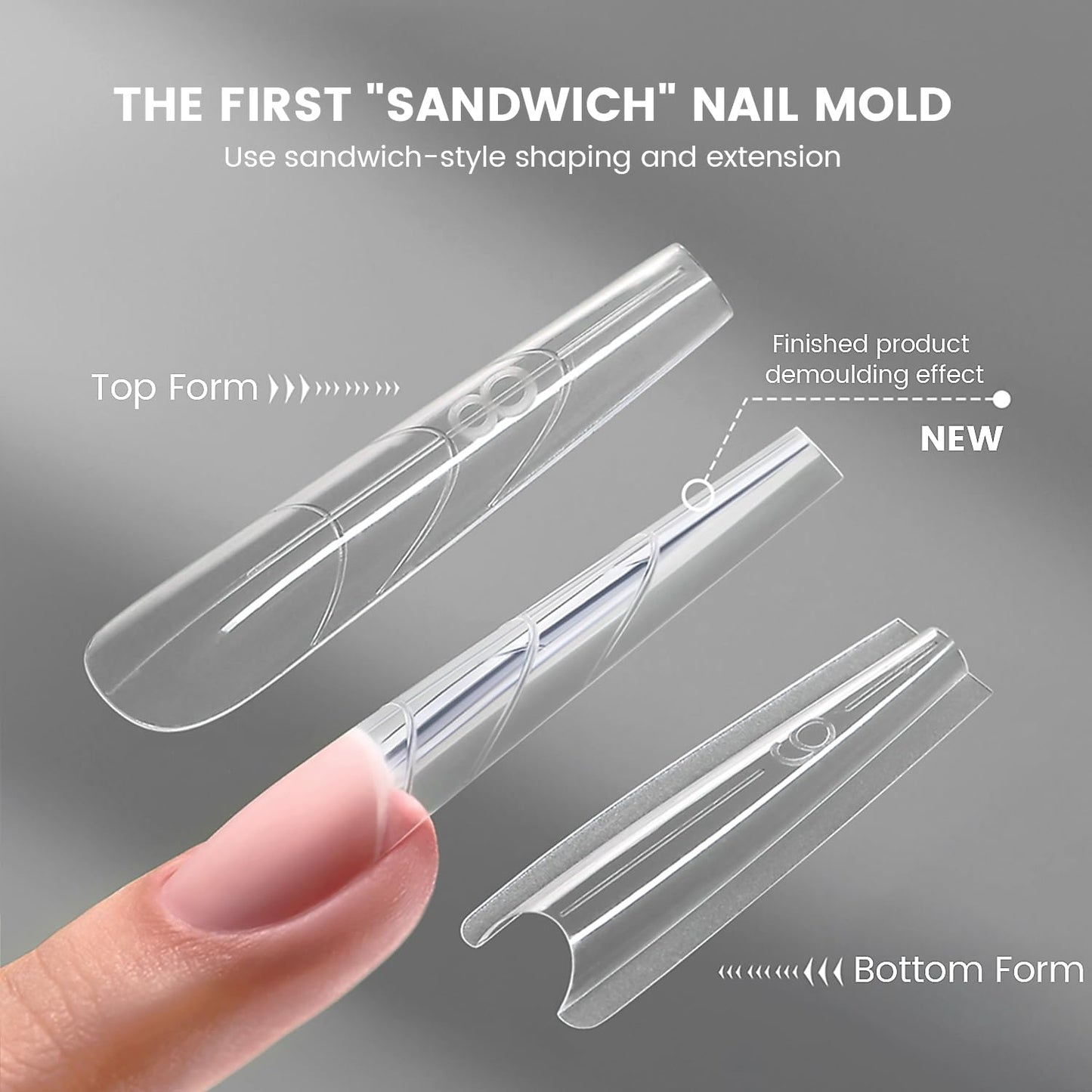 YOKEFELLOW Original Sandwich Nails Dual Forms - 240Pcs Long Coffin Nail Mold for Quick Nails Extension, No Paper Forms Needed, 15 Sizes Plastic Form, Salon Nail Art Tools