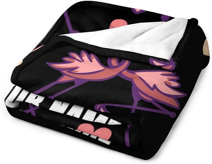Custom Flamingo Throw Blanket Gifts with Name - 60 x 80 Inches Funny Throws for Adults - Black Fluffy Comfort Furry Blankets for Bed