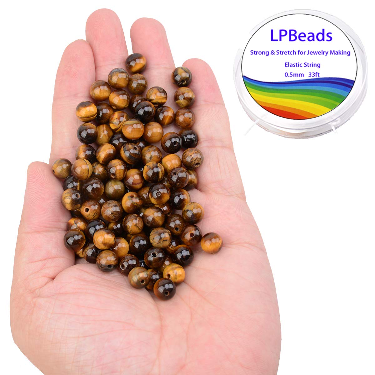 LPBeads 100PCS 8mm Natural Yellow Tiger Eye Beads Gemstone Round Loose Beads for Jewelry Making with Crystal Stretch Cord