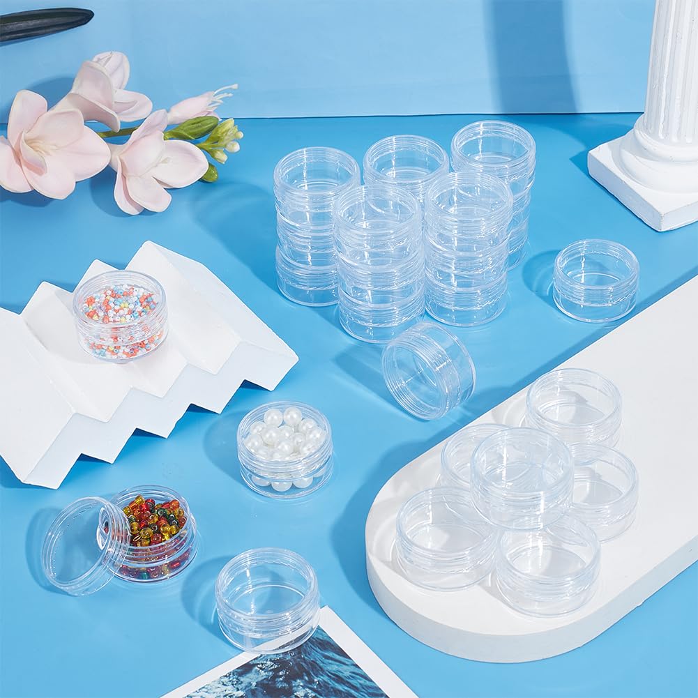 BENECREAT 30 Pack 1.47"x0.78" (10ml) Empty Clear Plastic Bead Storage Container jar with Rounded Screw-Top Lids for Beads, Nail Art, Glitter, Make Up, Cosmetics and Travel Cream