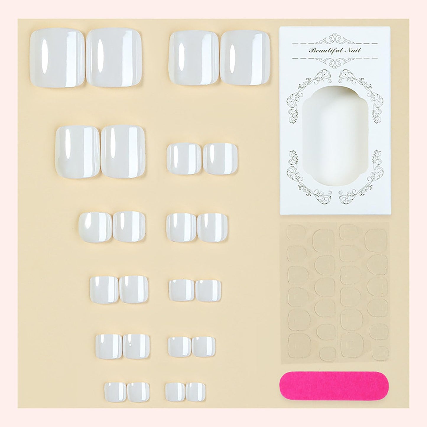 RUOKEXIN Short Press on Toenails Square Fake Toenails with Designs White Toe Nail Press ons Sparkly Artificial Nails for Women 24Pcs