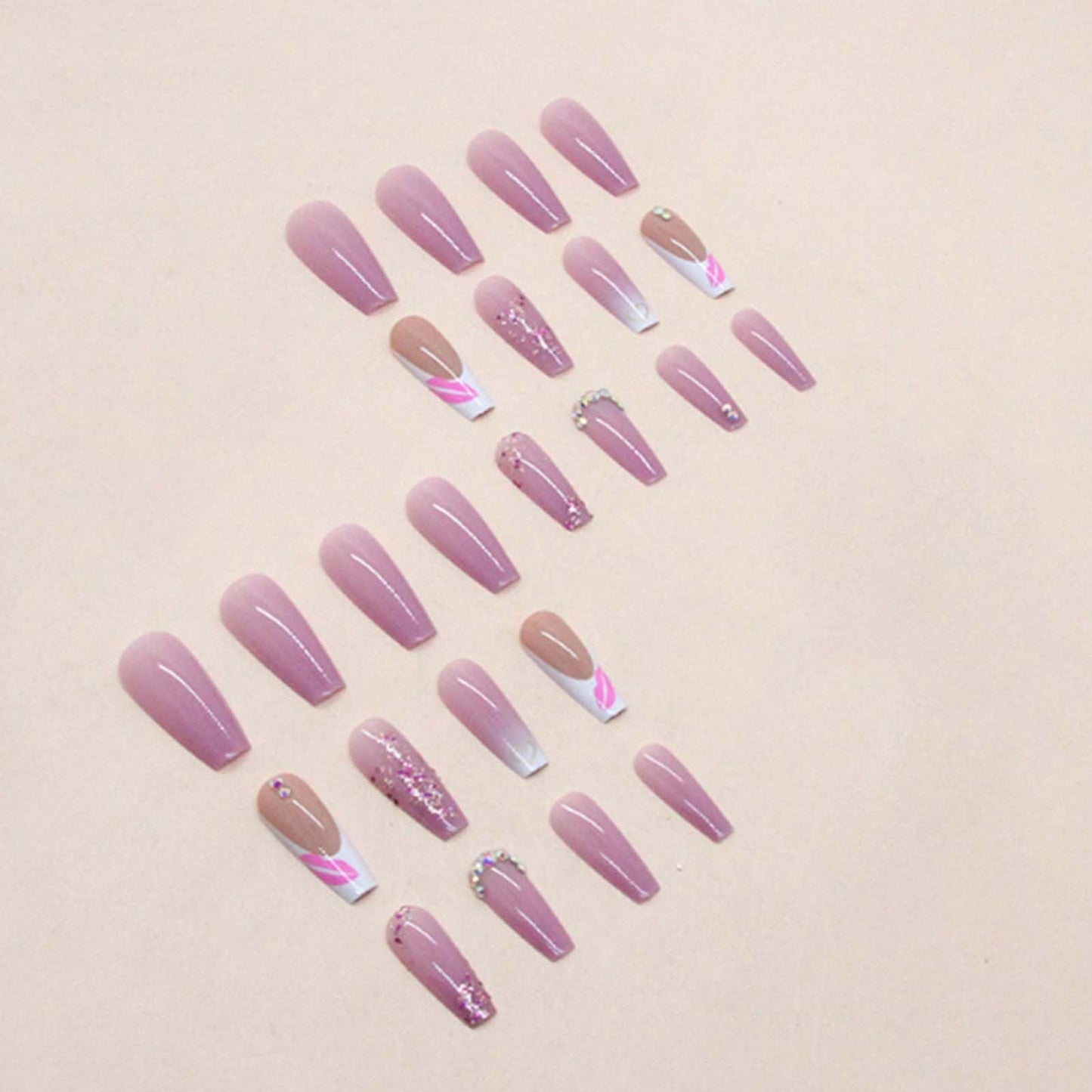 Gifiky Long Coffin False Nails French Press on Nails Gradient Nails Tips Acrylic Cute Swirl Fake Nails for Women and Girls 24Pcs