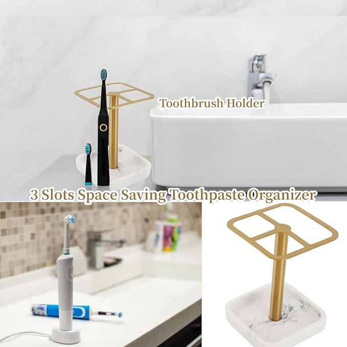 Mumusuki Stainless Steel Toothbrush Holder, Space Saving Toothpaste Organizer with Multifunctional Storage for Bathroom (Gold)