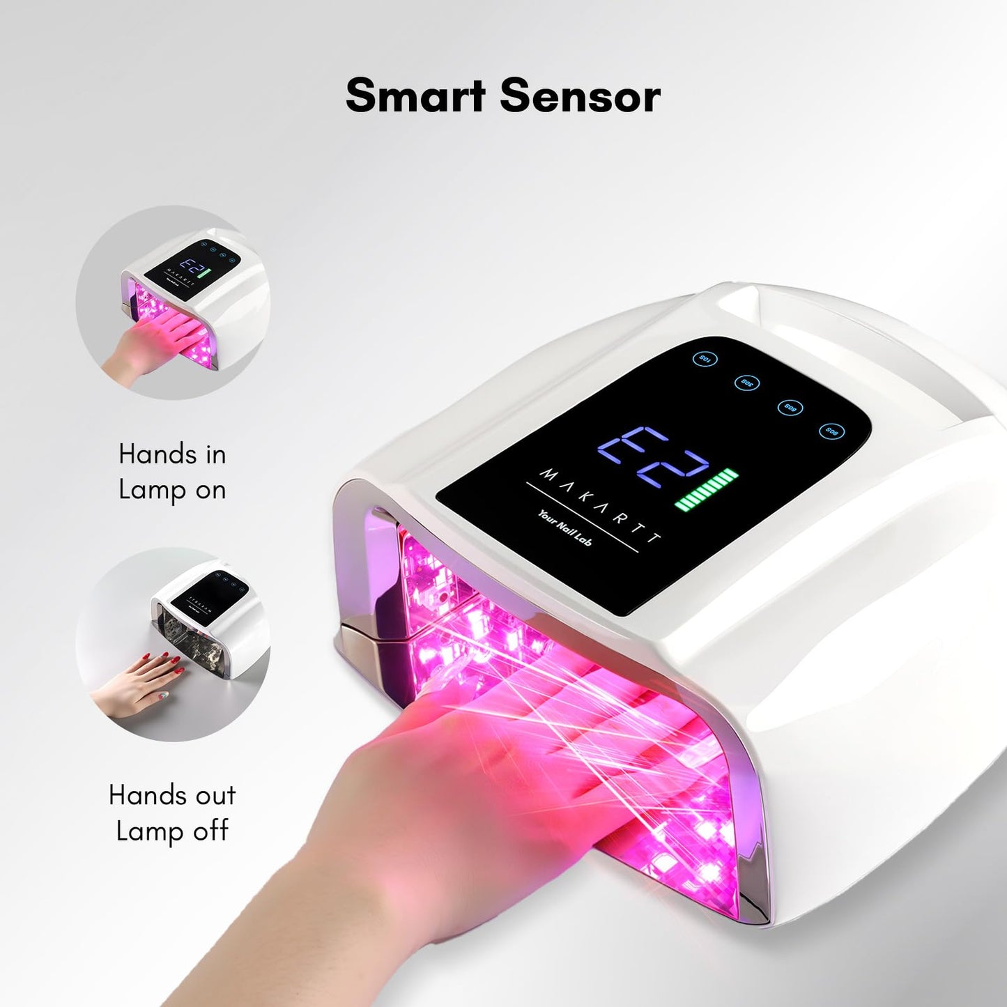 Makartt UV LED Nail Lamp – Fast Curing UV Light with Handle Nail Dryer with 42 Beads 4 Timers Cordless Rechargeable Design LCD Touchscreen & Smart Sensor(White)