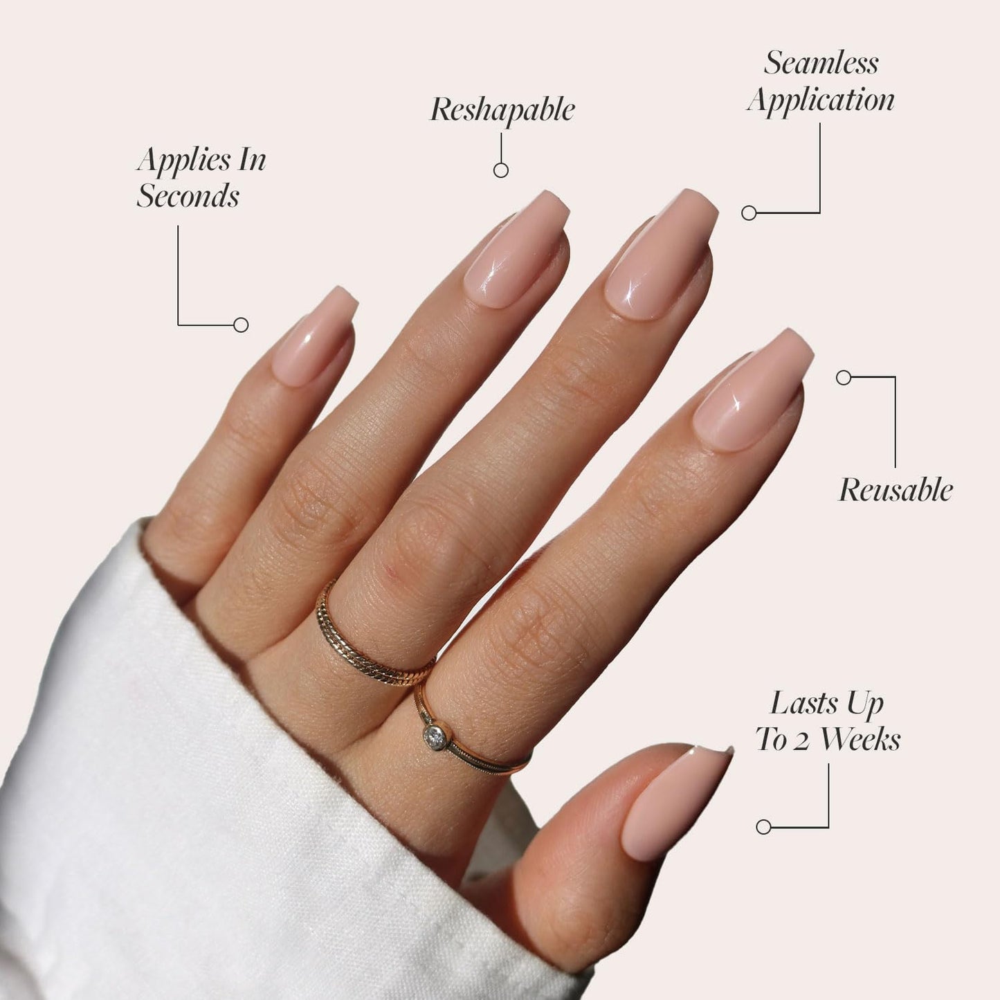 Glamnetic Press On Nails - Exposed | Medium Coffin Fake Nails with Nude Opaque Neutral, Salon Quality | 15 Sizes - 30 Nail Kit