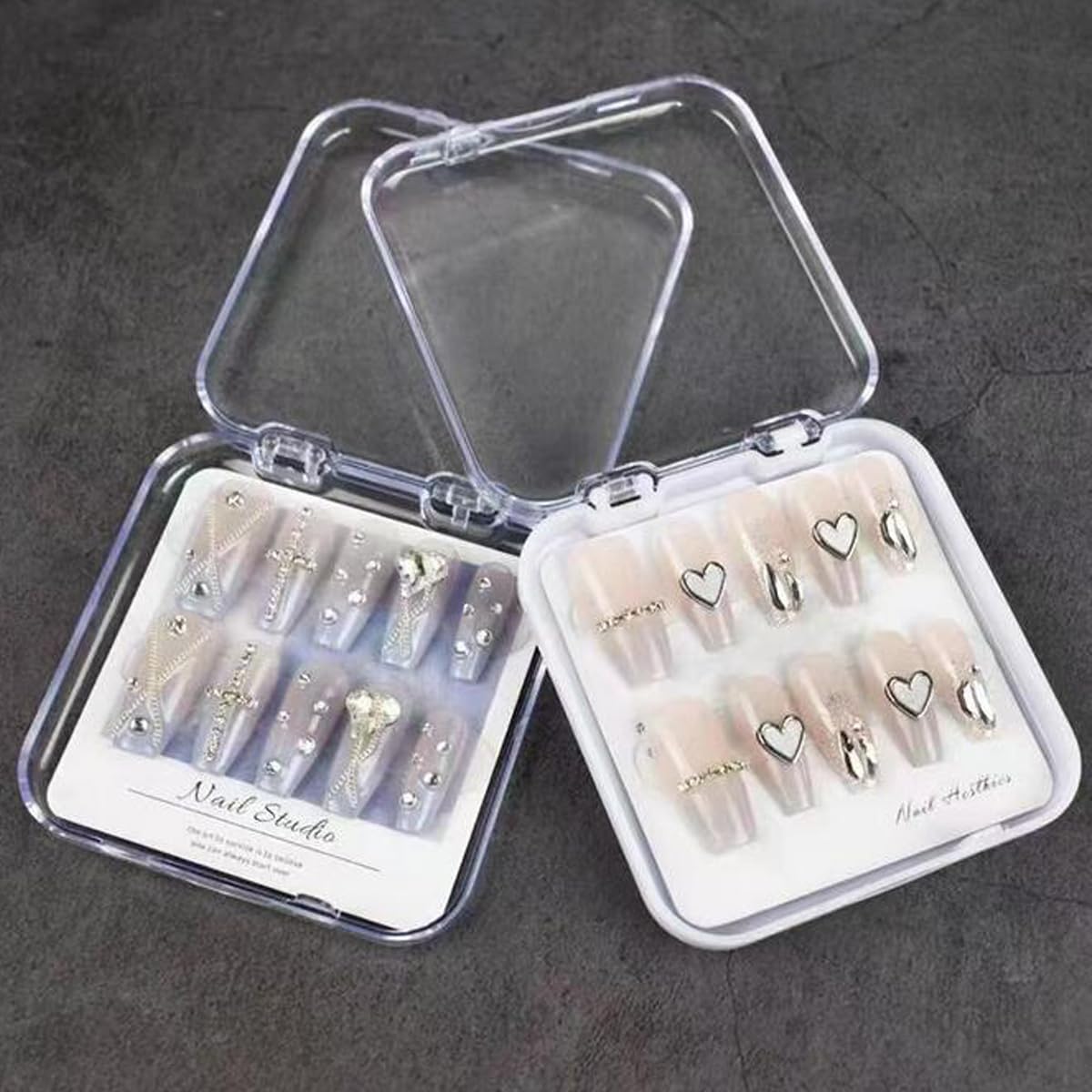 Snadulor 10 Pcs Transparent Press On Nail Storage Box,Fake Nail Display Storage Box for False Nails Home Nail Salon Supplies