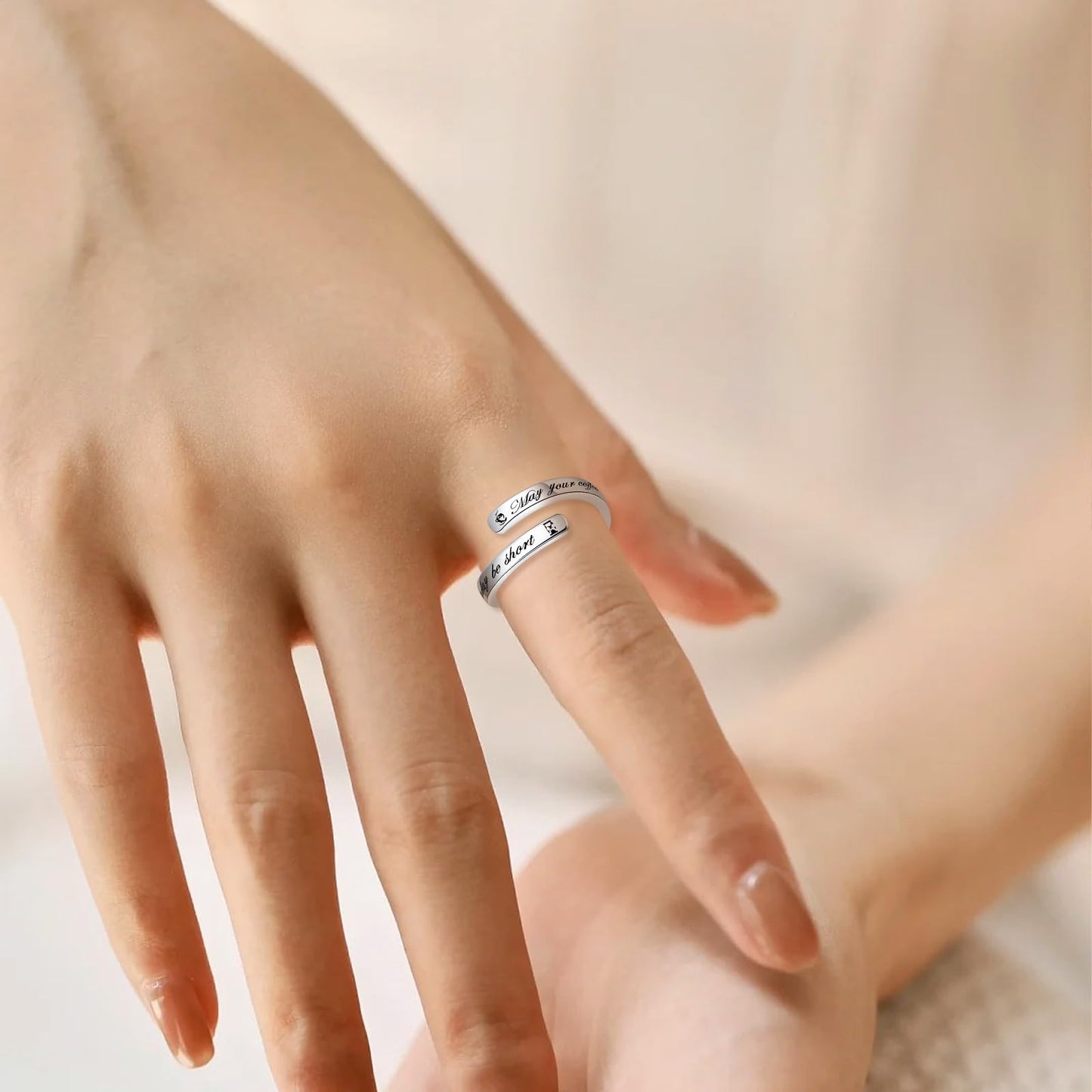 JXJL S925 Sterling Silver Inspirational Jewelry Rings Adjustable Ring Personality Encouragement Gift for Teens Women