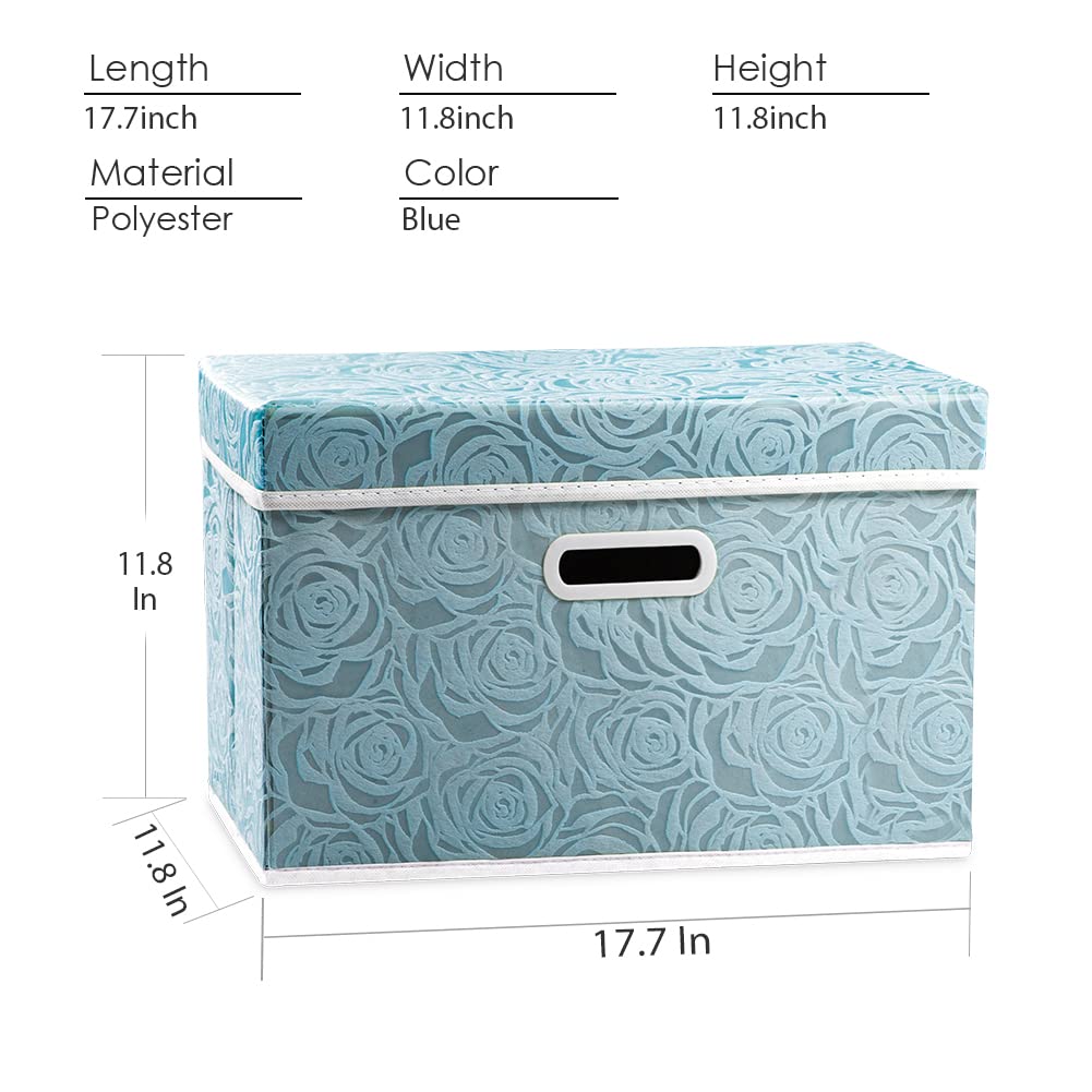 PRANDOM Larger Collapsible Storage Cubes with Lids Fabric Decorative Storage Bins Boxes Organizer Containers Baskets with Cover Handles for Bedroom Closet Living Room Blue 17.7x11.8x11.8 Inch 3 Pack