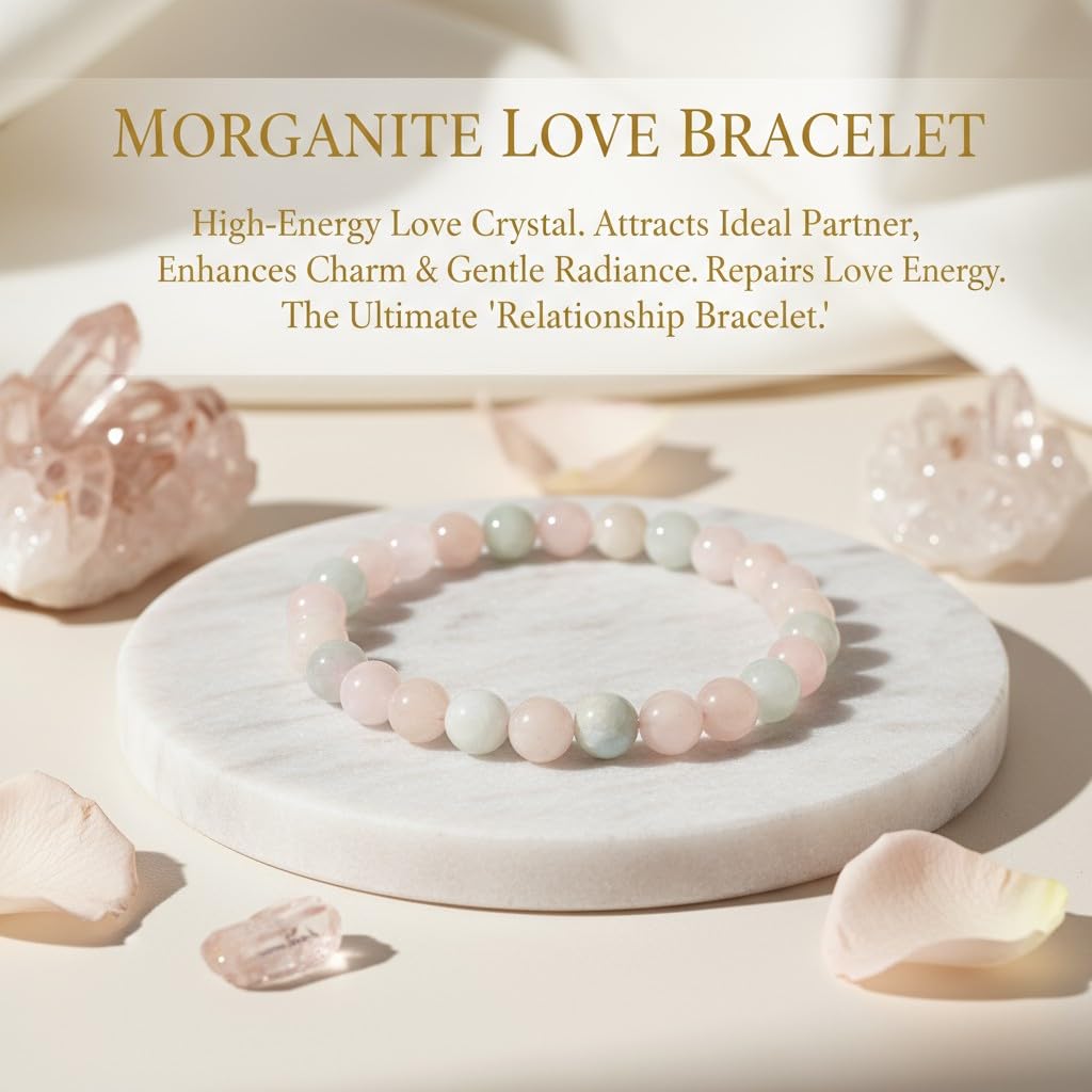 The Vida Handmade AAA+ Quality Crystal Stretch Elastic Bracelet - Nature Gemstone - Jewelry Gift - Holiday Gift - For Women & Men (Morganite)