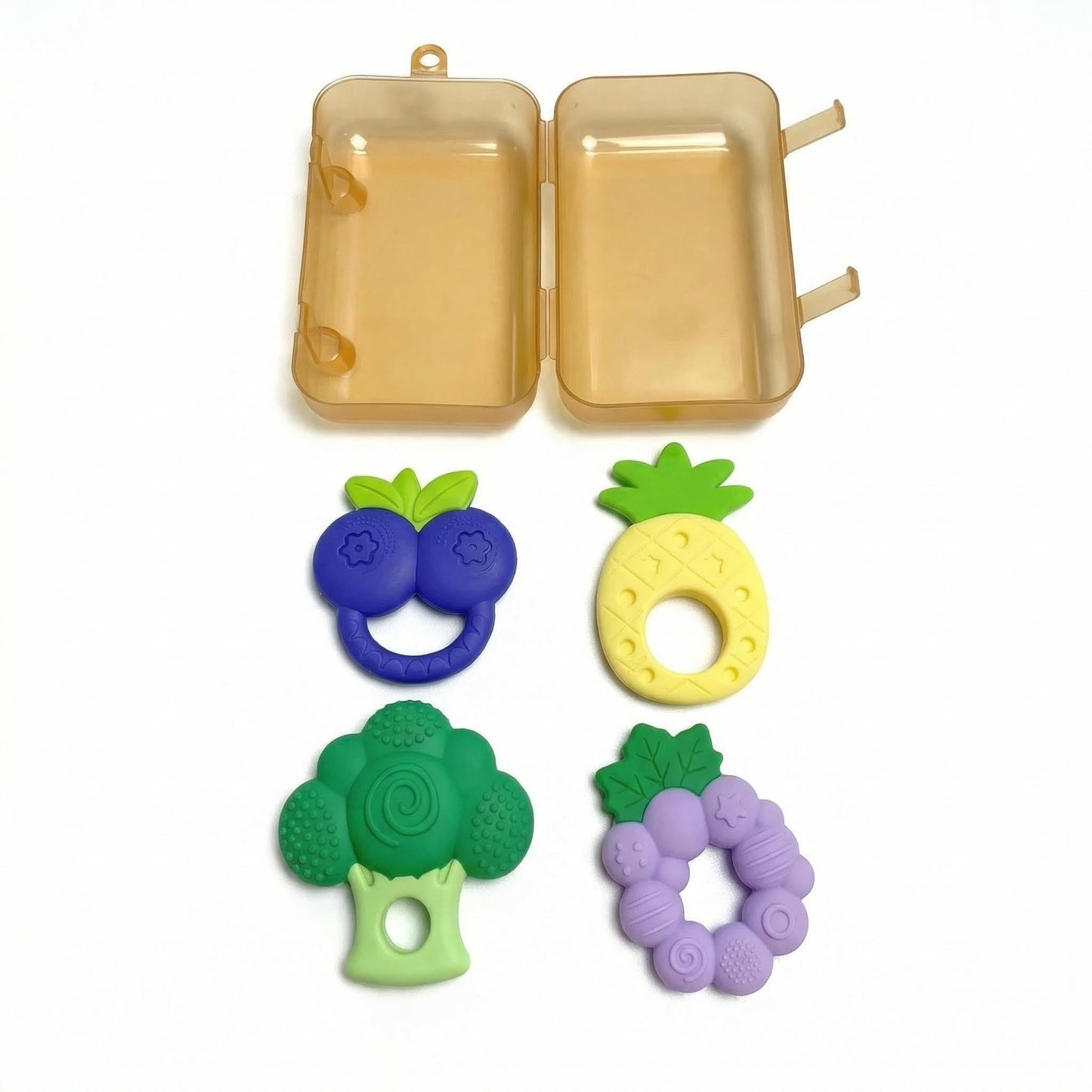 4 Pcs Silicone Baby Teether Set, Fruit Textured Baby Teething Toys, Infant Teething Newborn Teether for Infants, Freezer Safe Frozen Teething Toys, Essential Baby Gear