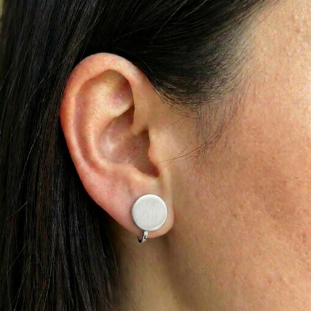 12mm Keloid Pressure Earrings for Women and Men | Clip on Compression Earring for Swelling Keloids | Acupressure Earrings for Her (Silver)