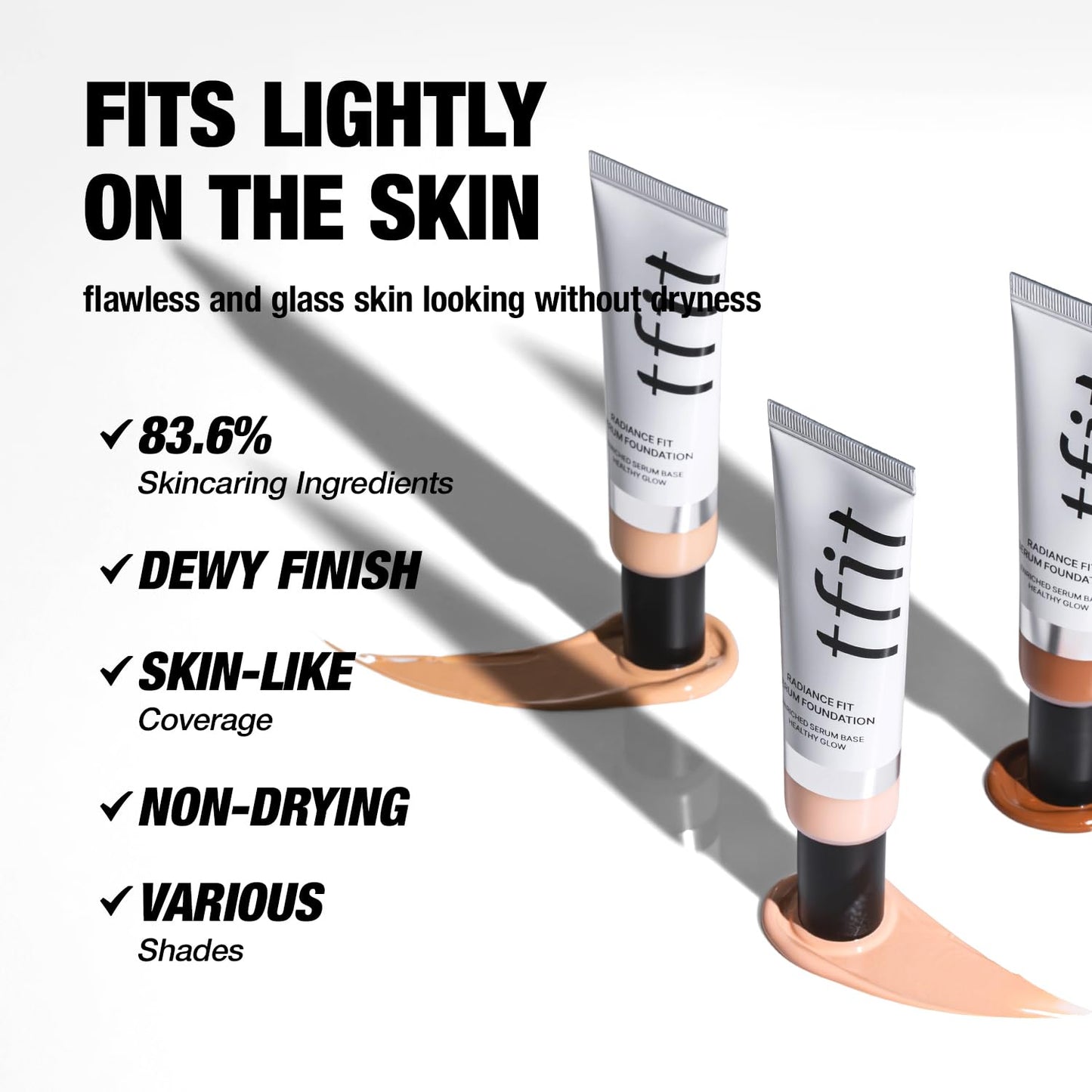 TFIT Radiance Fit Serum Foundation - Flawless Coverage, Dewy finish, Long-lasting Waterproof and sweatproof,Lightweight,Creamy Natural,1.05 Oz. (W09 Walnut, 1.05 Oz.)
