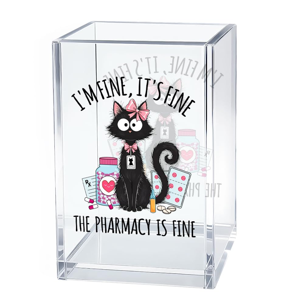 Gkodw Everything is Fine Cosmetic Organizer Pen Holder, Acrylic Desk Holder for Pen Pencil, Office Gifts for Coworker, Dumpster Fire Desk Accessory (Transparent44)