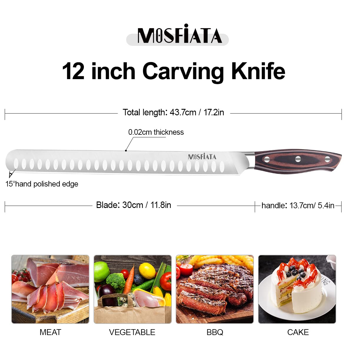 MOSFiATA 12" Slicing Carving Knife –BBQMeat Cutting Knife-Forged High Carbon German Steel – Ergonomic Handle Design-With Gift Box