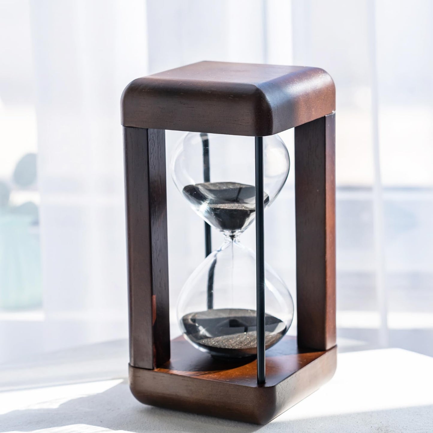 Large Premium Walnut Hourglass,60 Minutes Sand Timers,Hour Glass with Sand Timer for Gift,Hourglass Decor for Home, Desk,Office, Wedding Decor(Black)