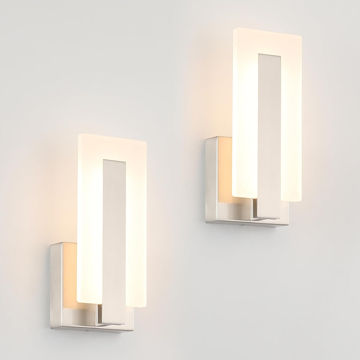 Joosenhouse Modern LED Wall Sconce Set of 2, Hardwired 3000K Warm White Light Wall Lights, 7W Up and Down Wall Mount Light, 9.76 inch Brushed Nickel Indoor Wall Sconce Wall Lighting