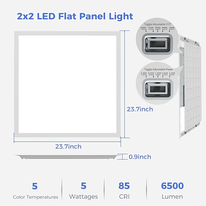 Aphyni 36 Pack 2x2 LED Flat Panel Light, Dimmable Office Kitchen Flush Mount Ceiling Light Panel,Bright 6500LM,Dimmable,Selectable Features, 3000K/4000K/5000K/5700K/6500K, 30W/35W/40W/45W/50W